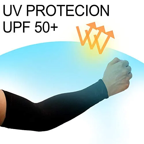 2 Pairs UV Sun Protection Cooling Arm Sleeves for Cycling, Running, Golf, Driving Sleeves for Men & Women (Black   Black)