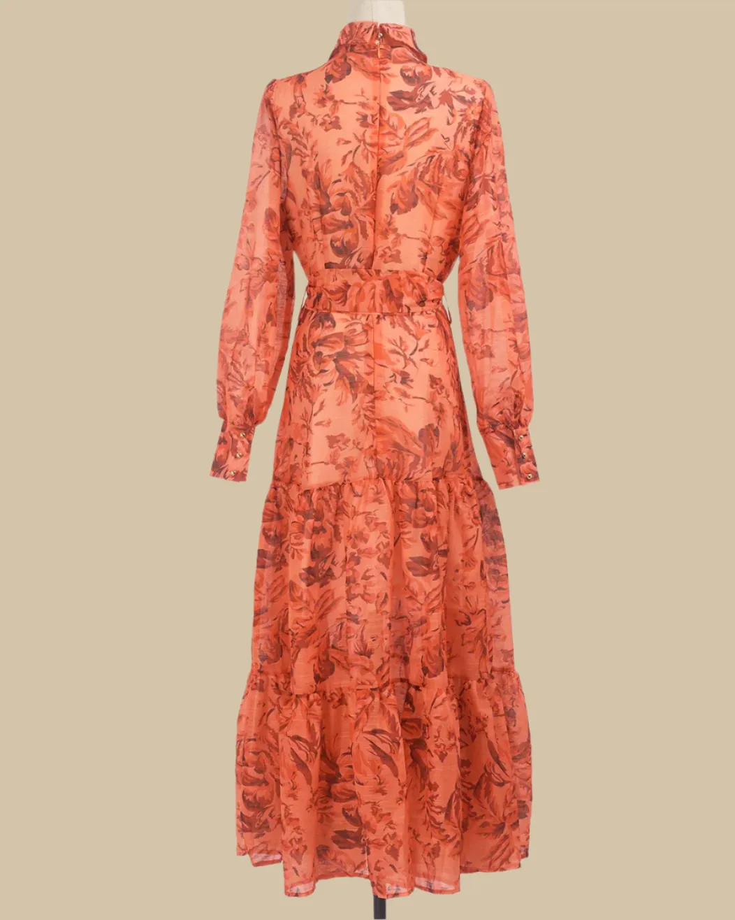 Amber Burnt Orange Maxi Dress with Long Sleeves