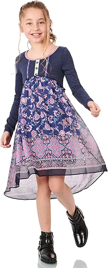 Big Girls Bohemian Boarder Floral Print Dress