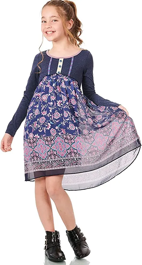 Big Girls Bohemian Boarder Floral Print Dress