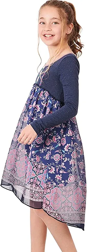 Big Girls Bohemian Boarder Floral Print Dress