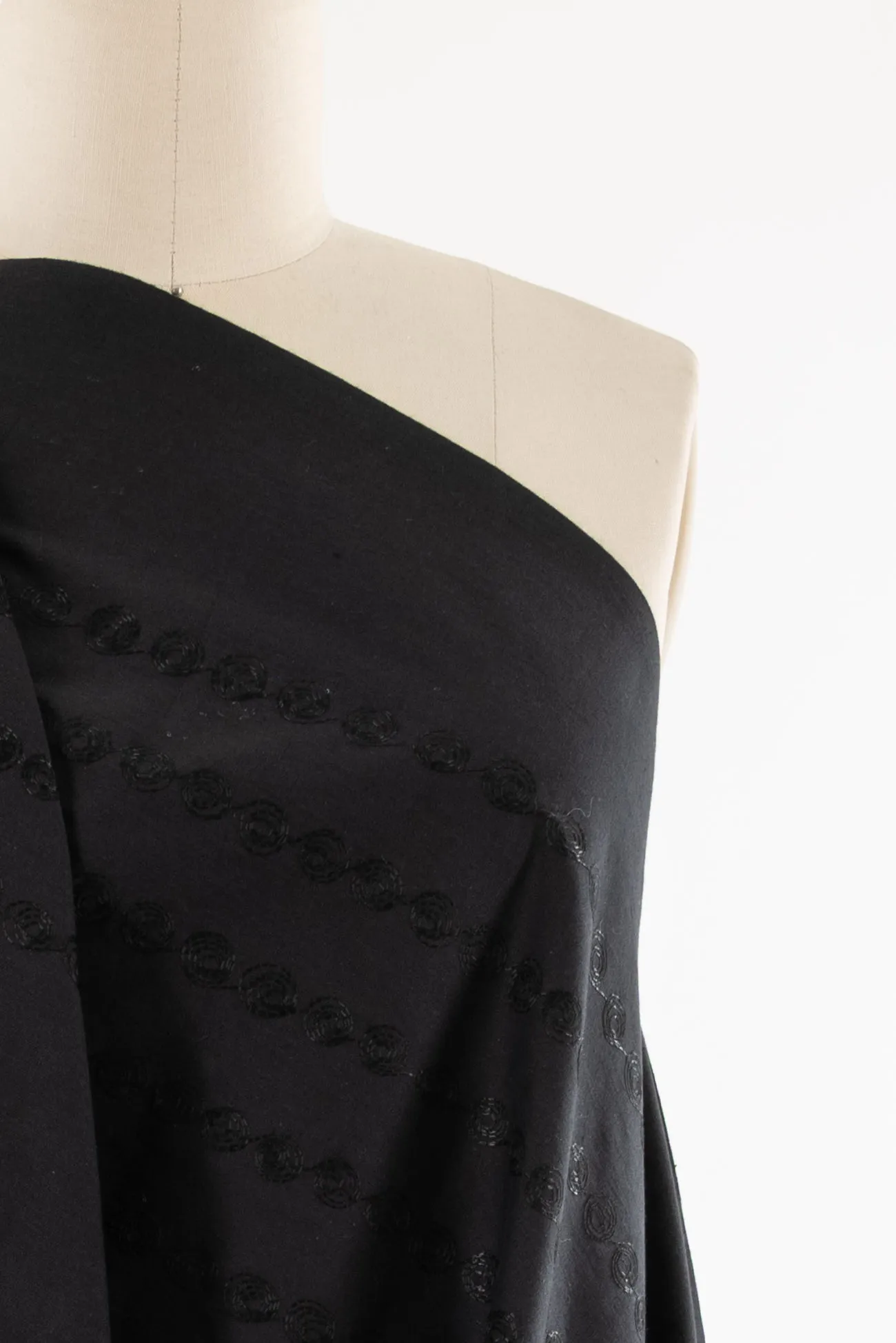 Black Spiral Embroidery Stretch Cotton