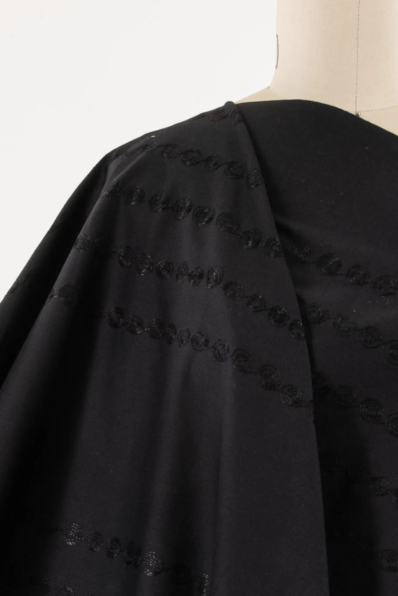 Black Spiral Embroidery Stretch Cotton
