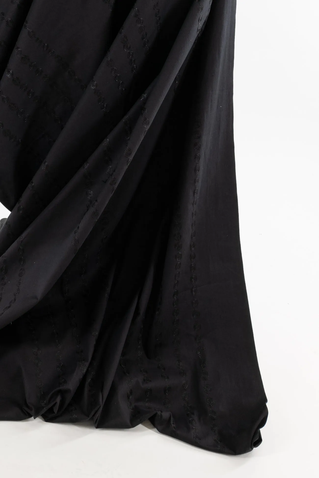 Black Spiral Embroidery Stretch Cotton