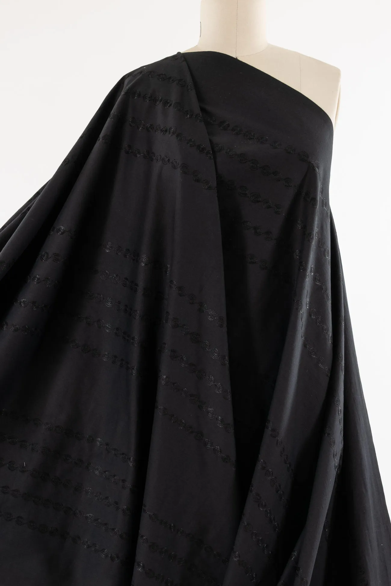 Black Spiral Embroidery Stretch Cotton