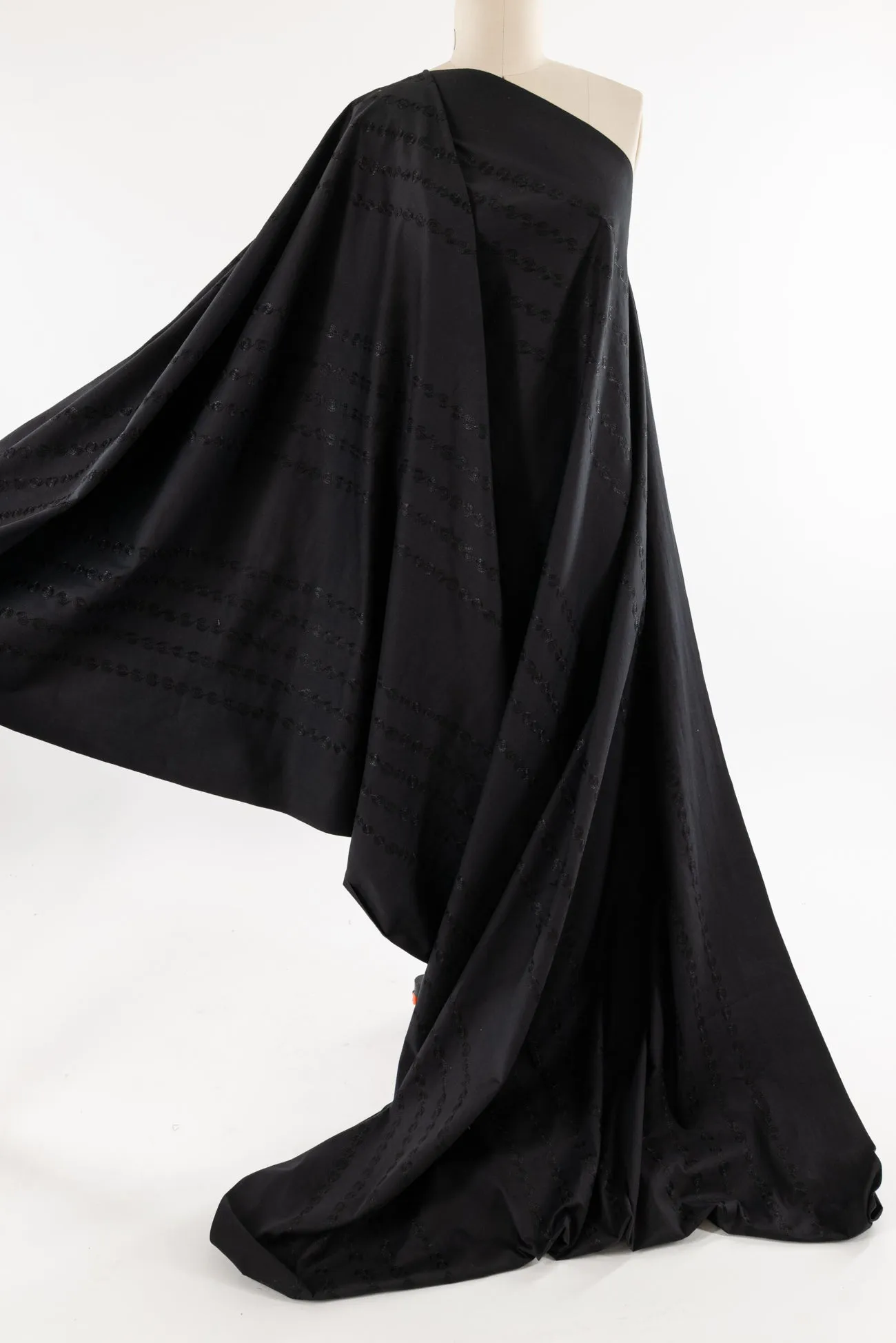 Black Spiral Embroidery Stretch Cotton