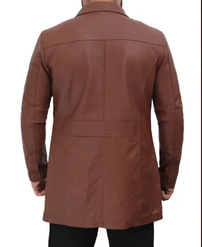 Bristol Men's Brown Leather Car Coat
