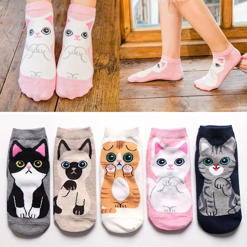Cute Cartoon Cat Ankle Socks for Girls Teens  SpringSummer Essential