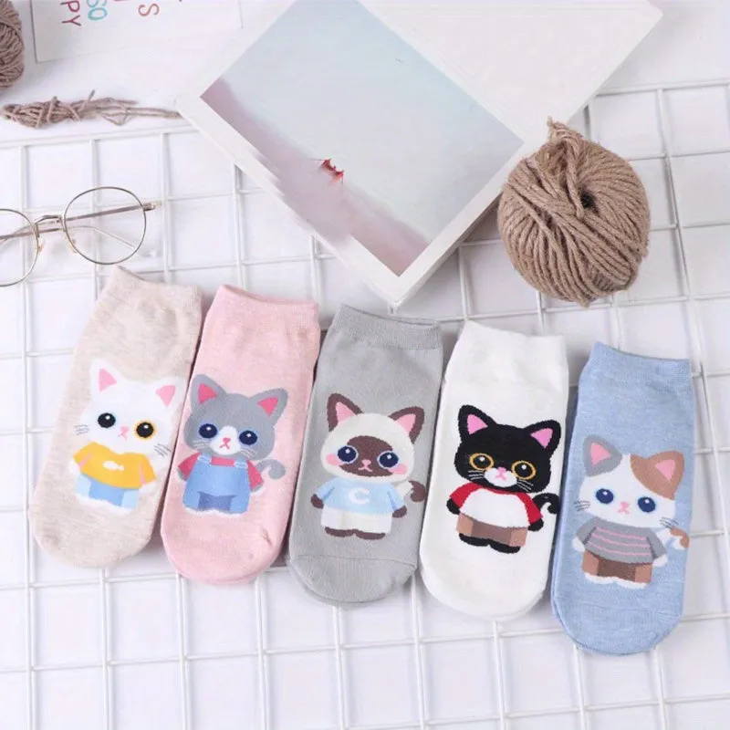 Cute Cartoon Cat Ankle Socks for Girls Teens  SpringSummer Essential