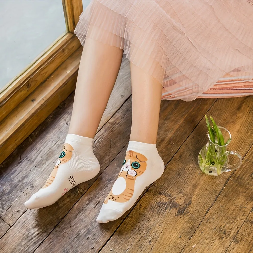 Cute Cartoon Cat Ankle Socks for Girls Teens  SpringSummer Essential