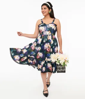 Dark Green Floral Heidi Swing Dress