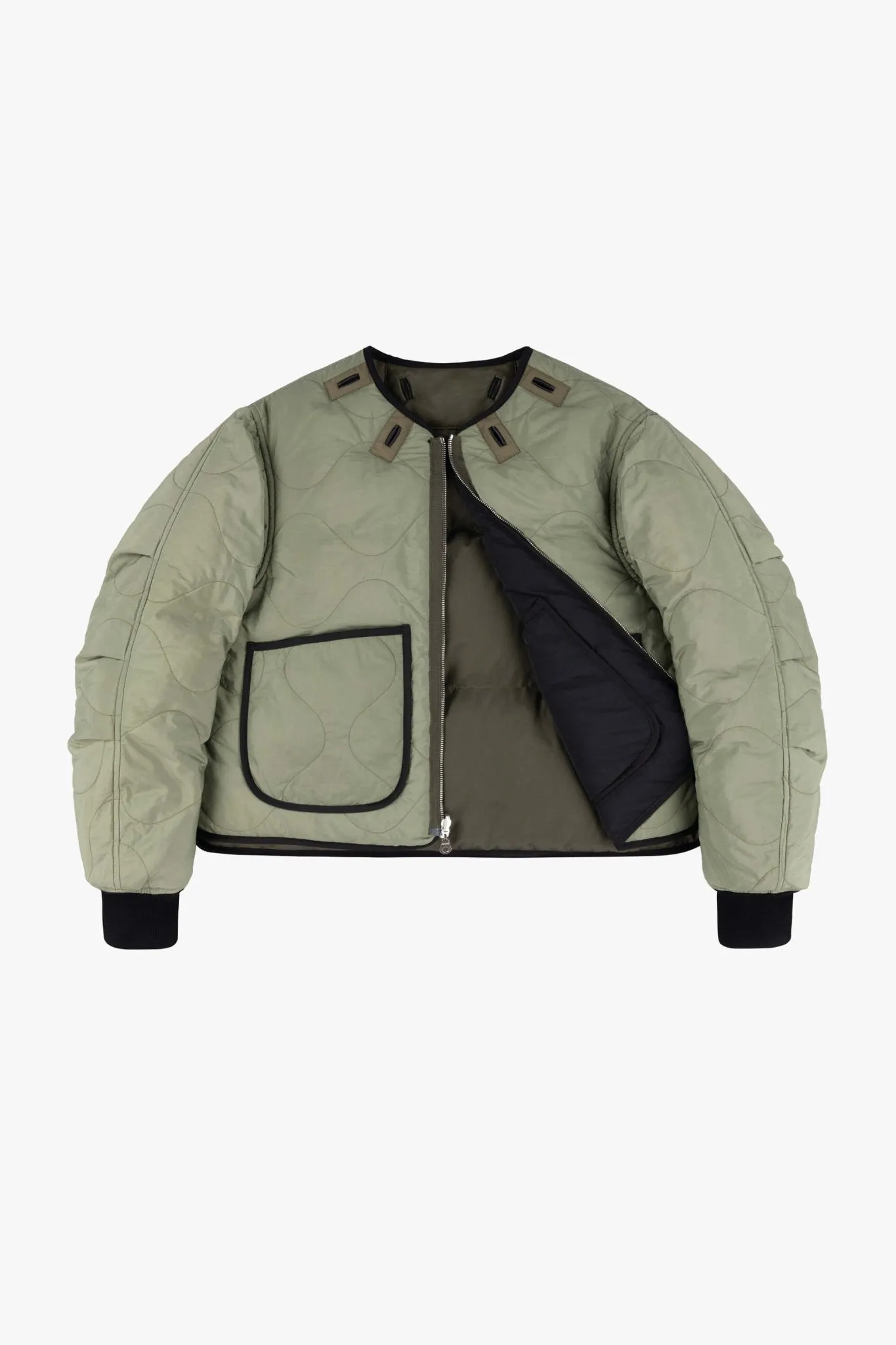 Down Cropped Aviator Jacket - Black / Eucalyptus