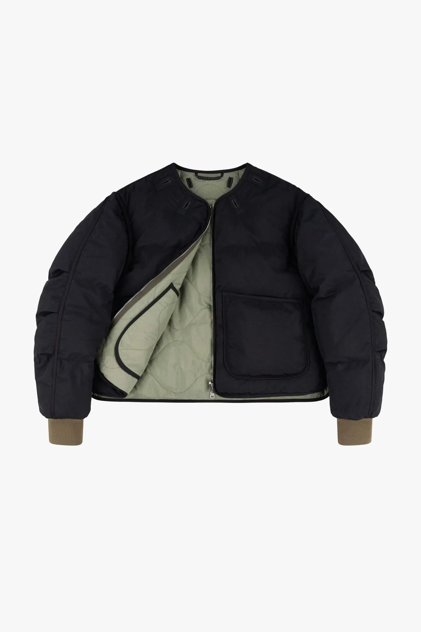 Down Cropped Aviator Jacket - Black / Eucalyptus