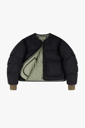 Down Cropped Aviator Jacket - Black / Eucalyptus