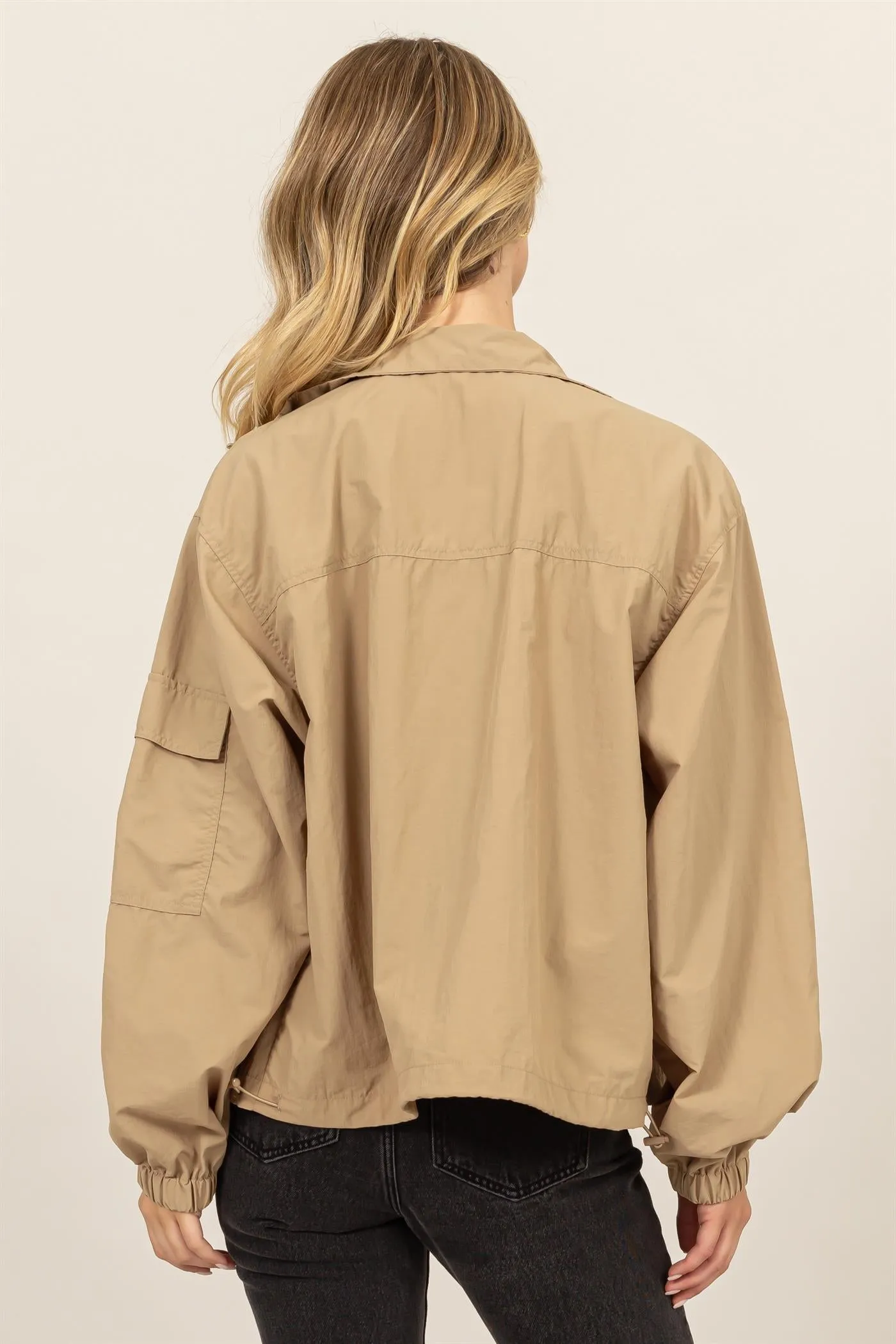 DZ24E606-Cropped Hooded Windbreaker