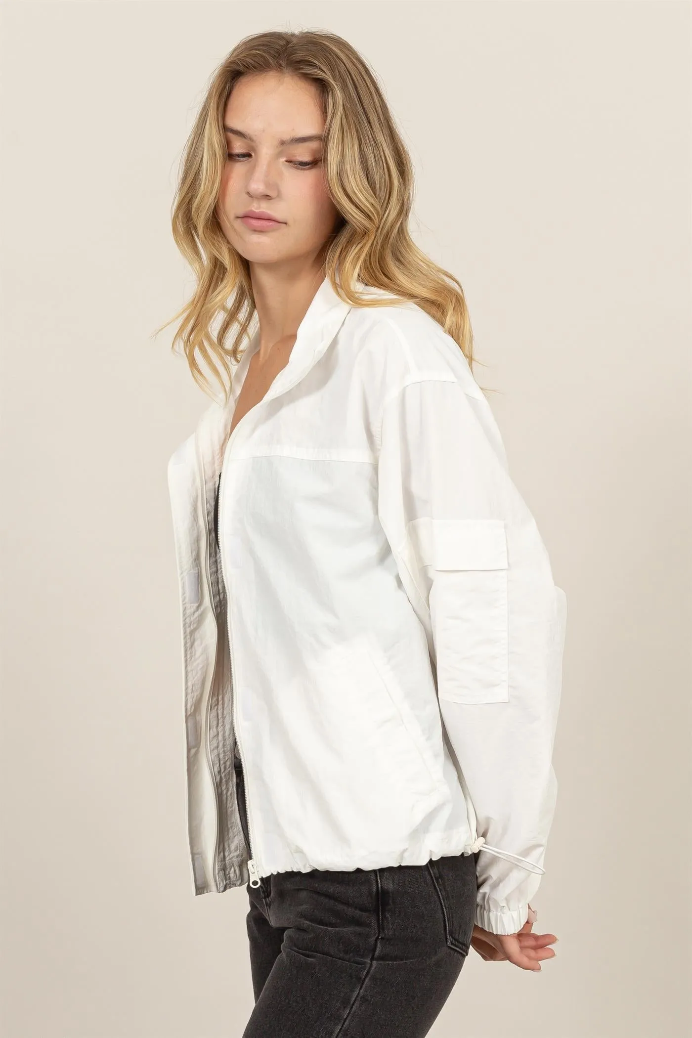 DZ24E606-Cropped Hooded Windbreaker
