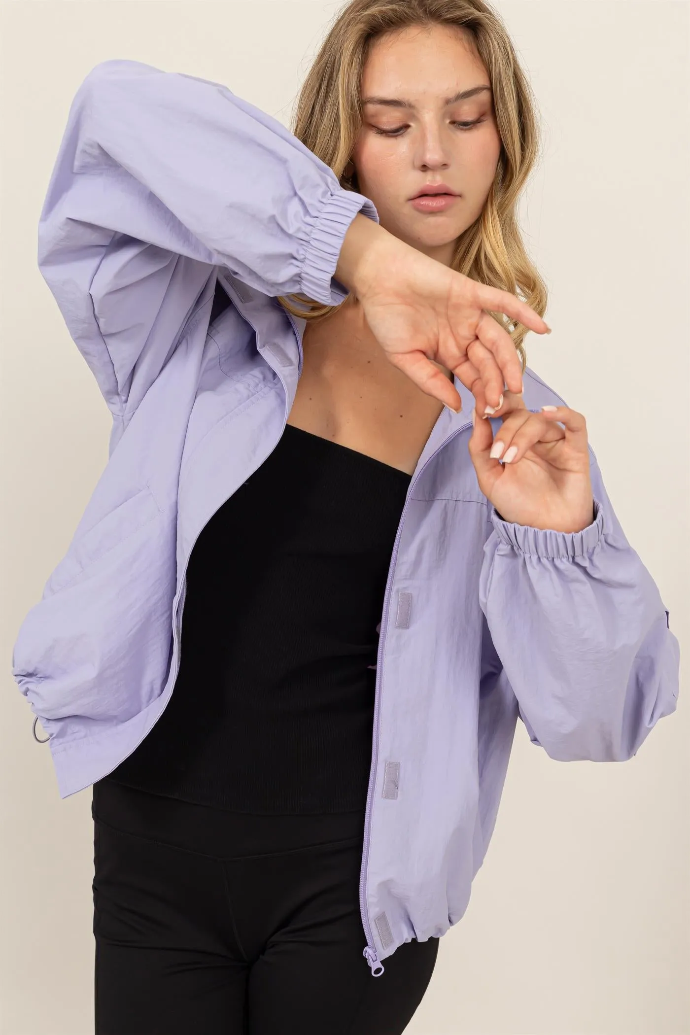 DZ24E606-Cropped Hooded Windbreaker