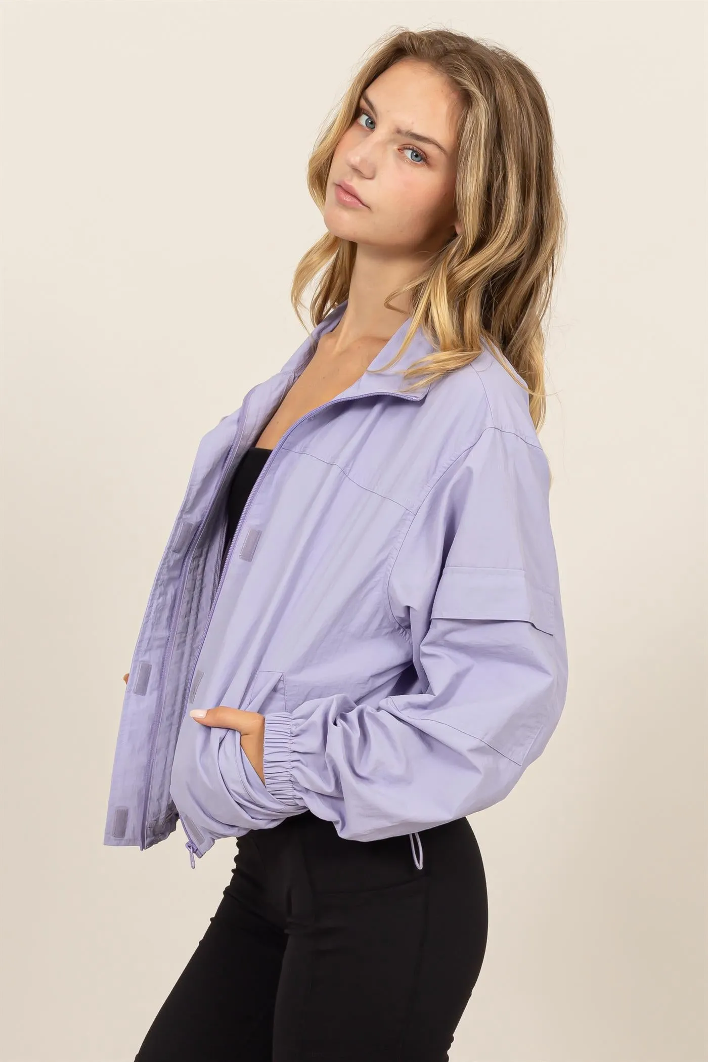 DZ24E606-Cropped Hooded Windbreaker