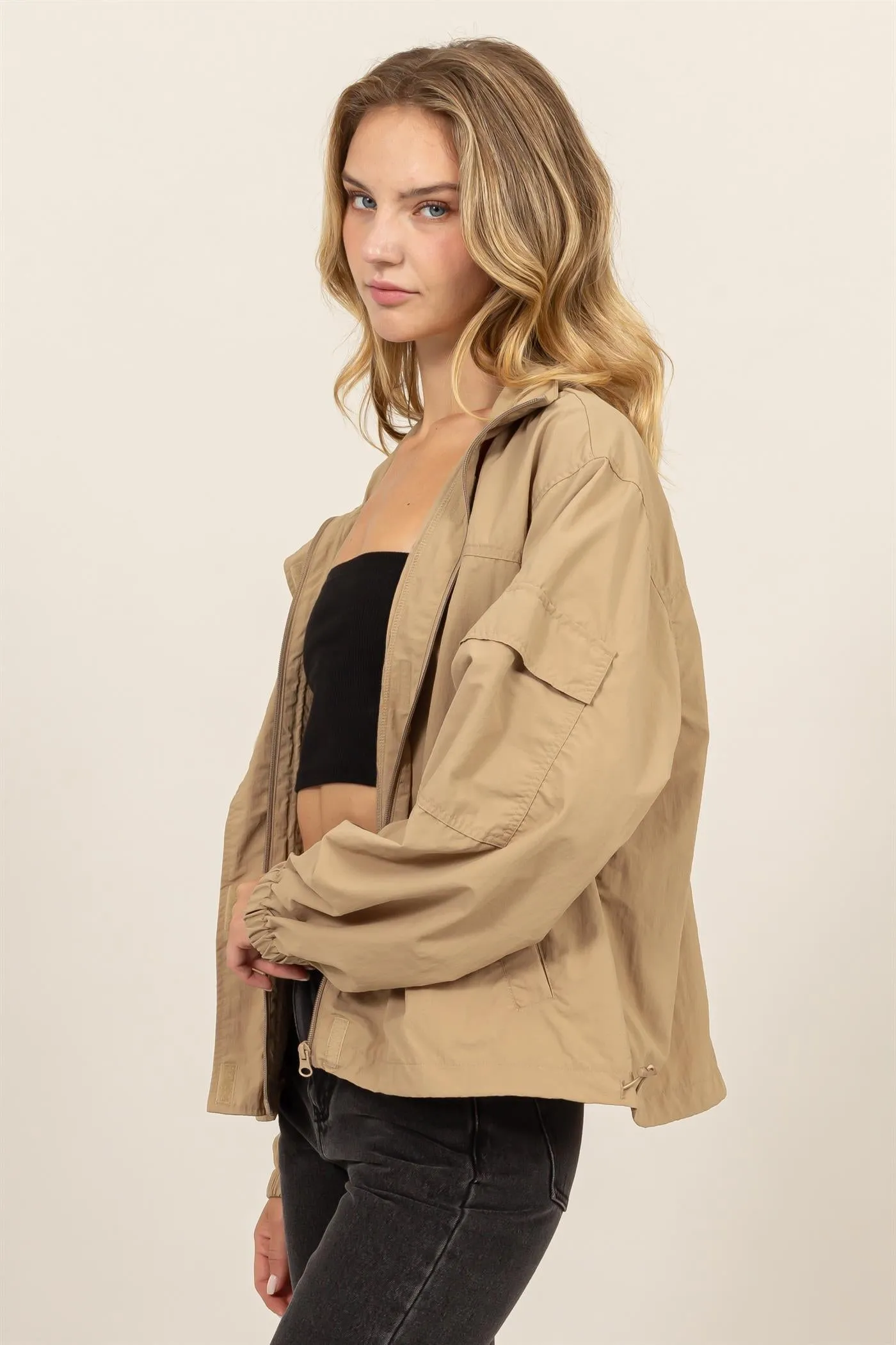 DZ24E606-Cropped Hooded Windbreaker
