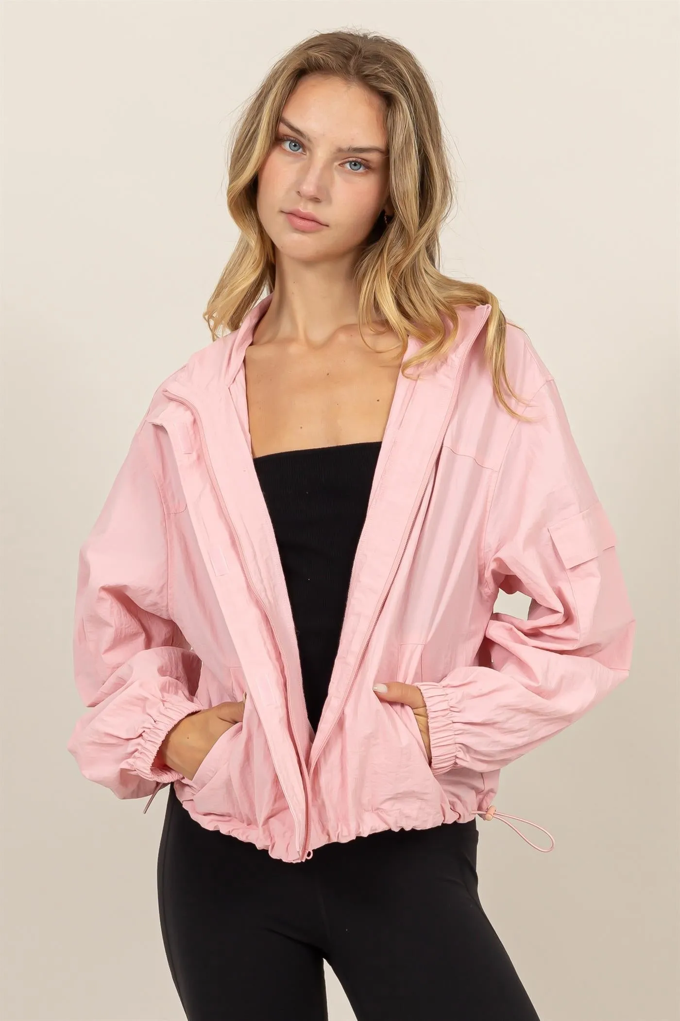 DZ24E606-Cropped Hooded Windbreaker