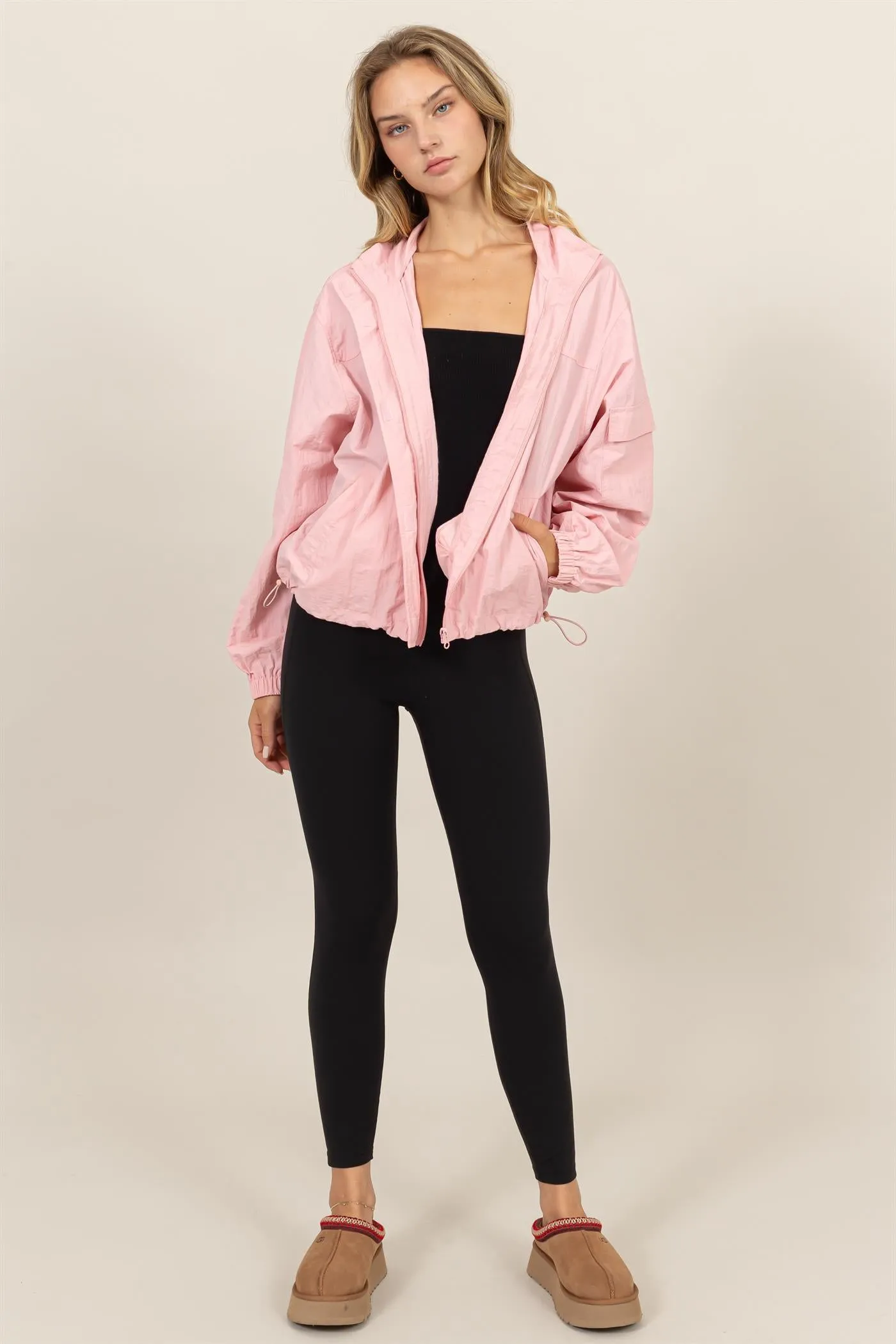 DZ24E606-Cropped Hooded Windbreaker
