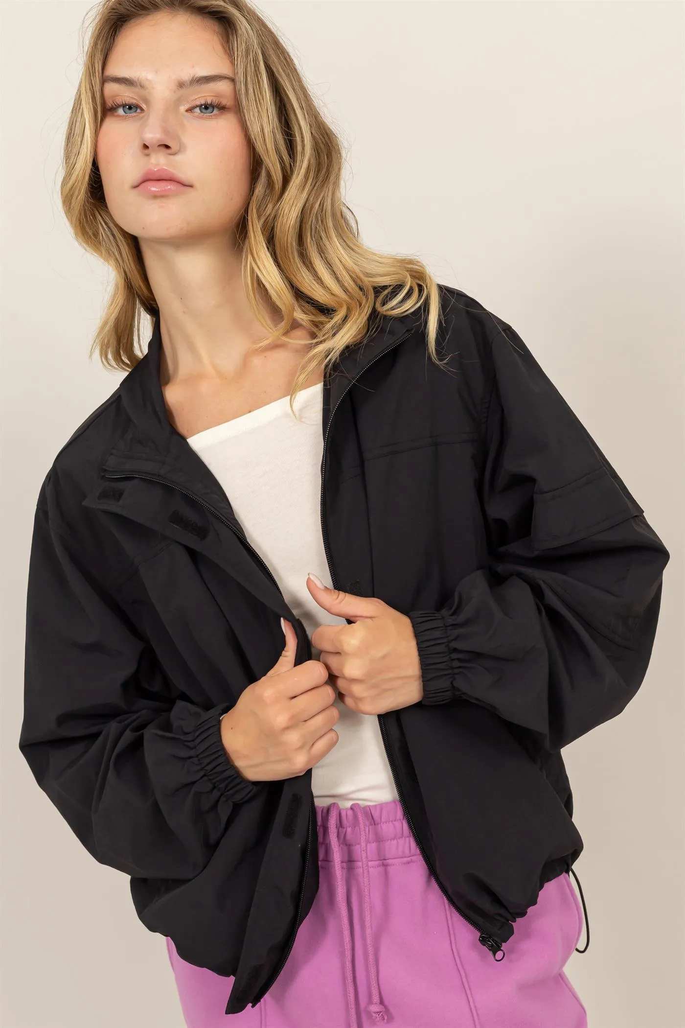 DZ24E606-Cropped Hooded Windbreaker