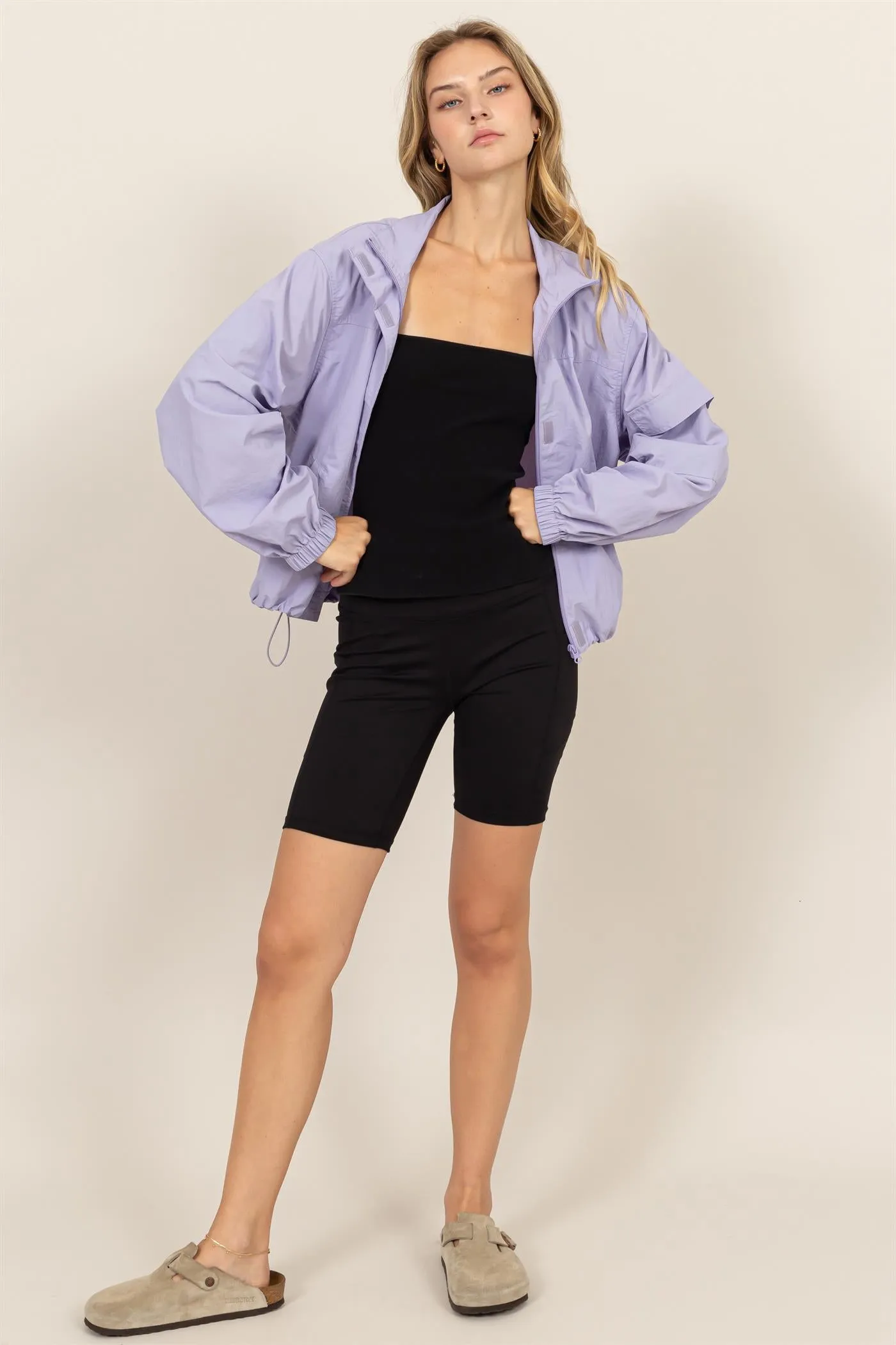 DZ24E606-Cropped Hooded Windbreaker