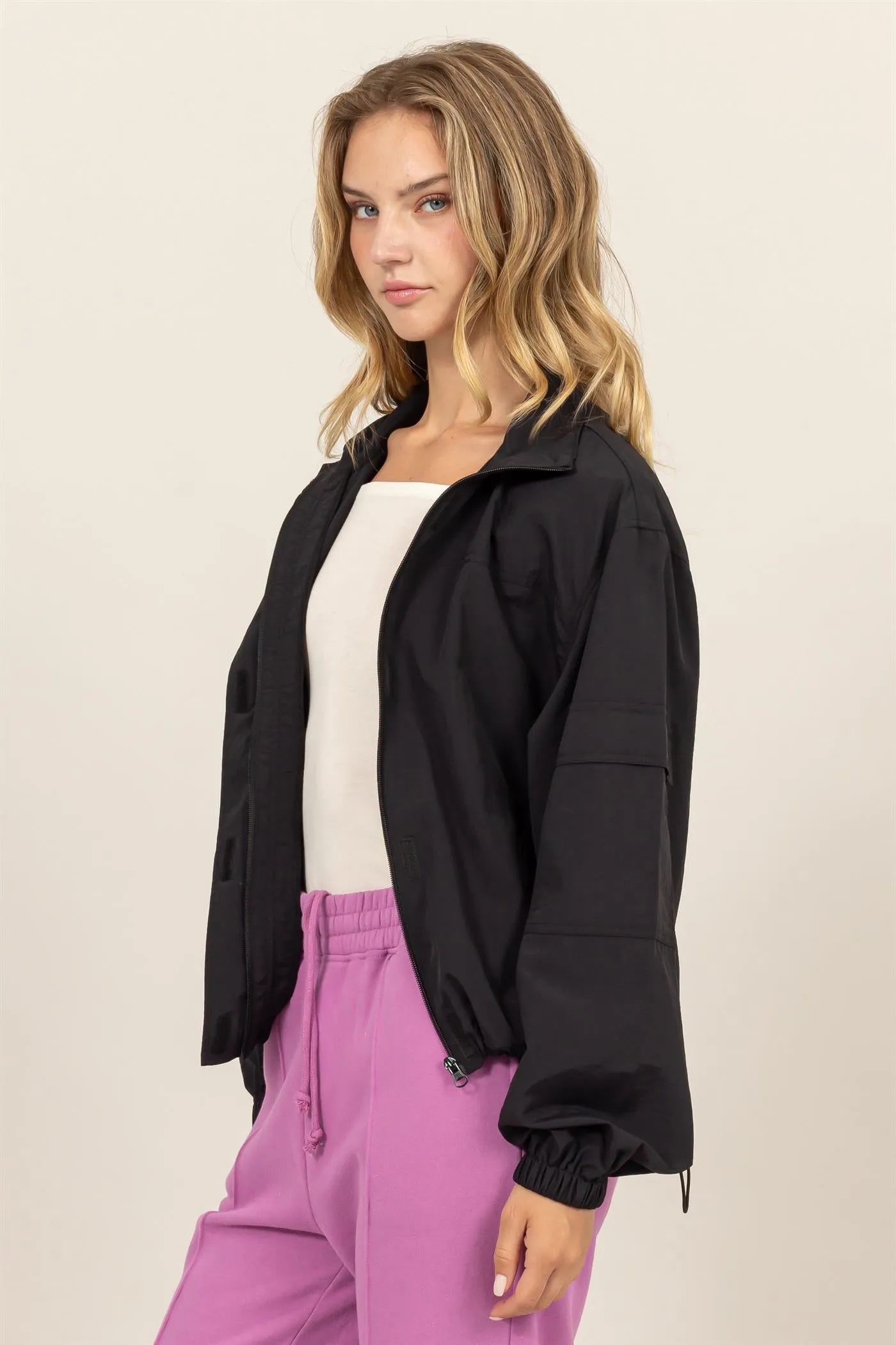 DZ24E606-Cropped Hooded Windbreaker