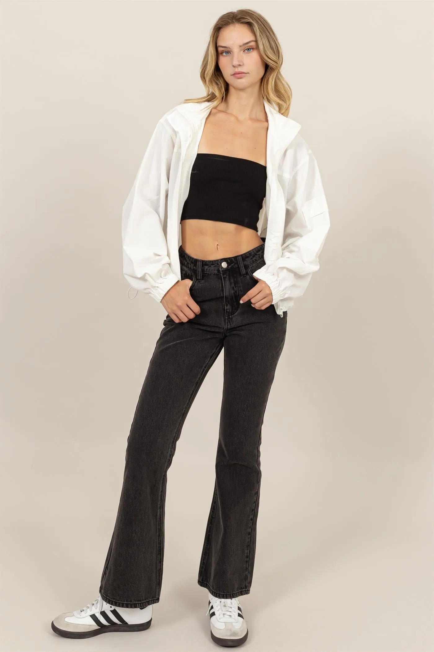 DZ24E606-Cropped Hooded Windbreaker