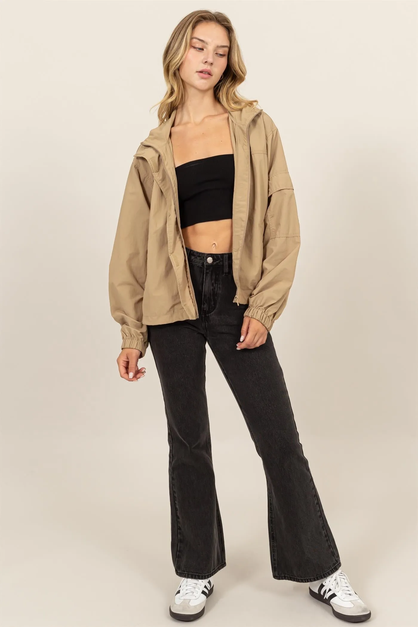 DZ24E606-Cropped Hooded Windbreaker