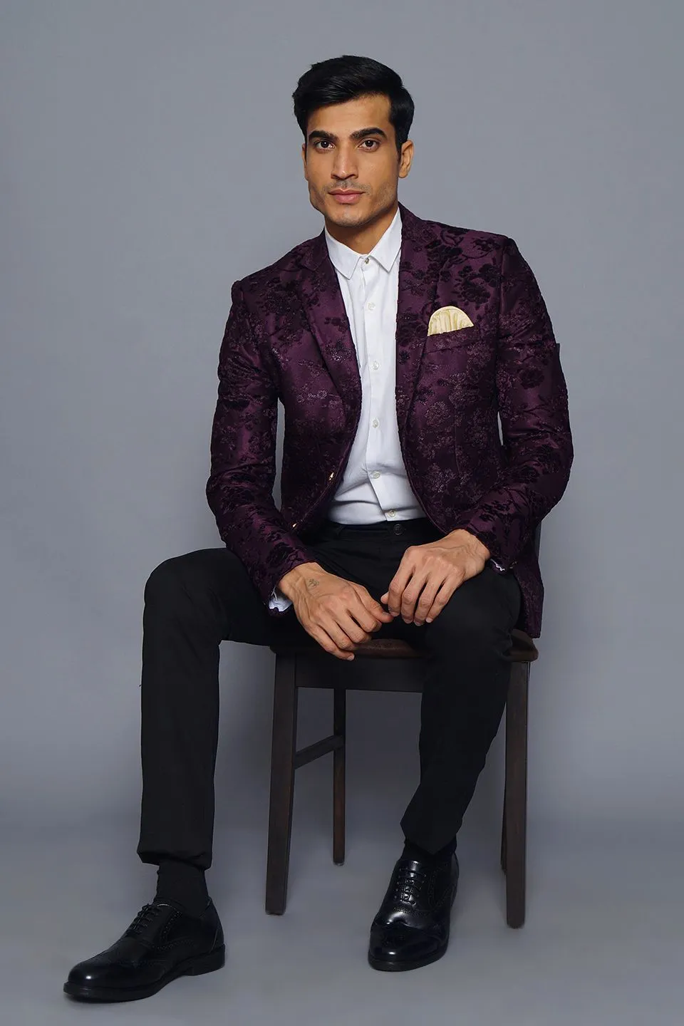 Emroidered Velvet Purple Blazer