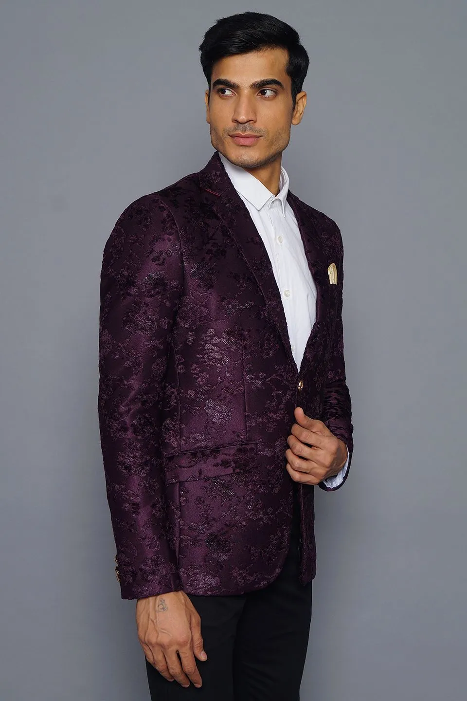 Emroidered Velvet Purple Blazer