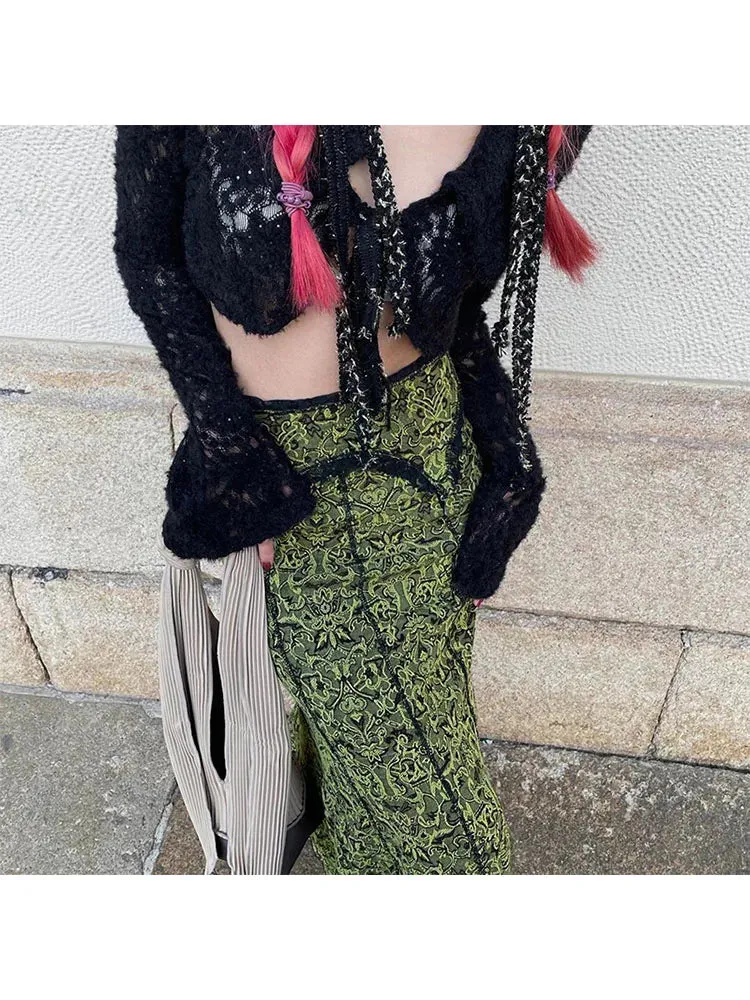 Girlary Woman Korean Skirt Preppy Style Pleated Streetwear Skirt All-match A-line Sexy Skirt Gyaru Maxi Coquette Patchwork Cozy Ins