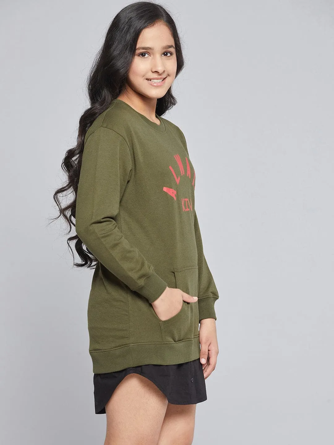 Girls Olive Terry Always Kind Sweat Dress - Lyush Kids