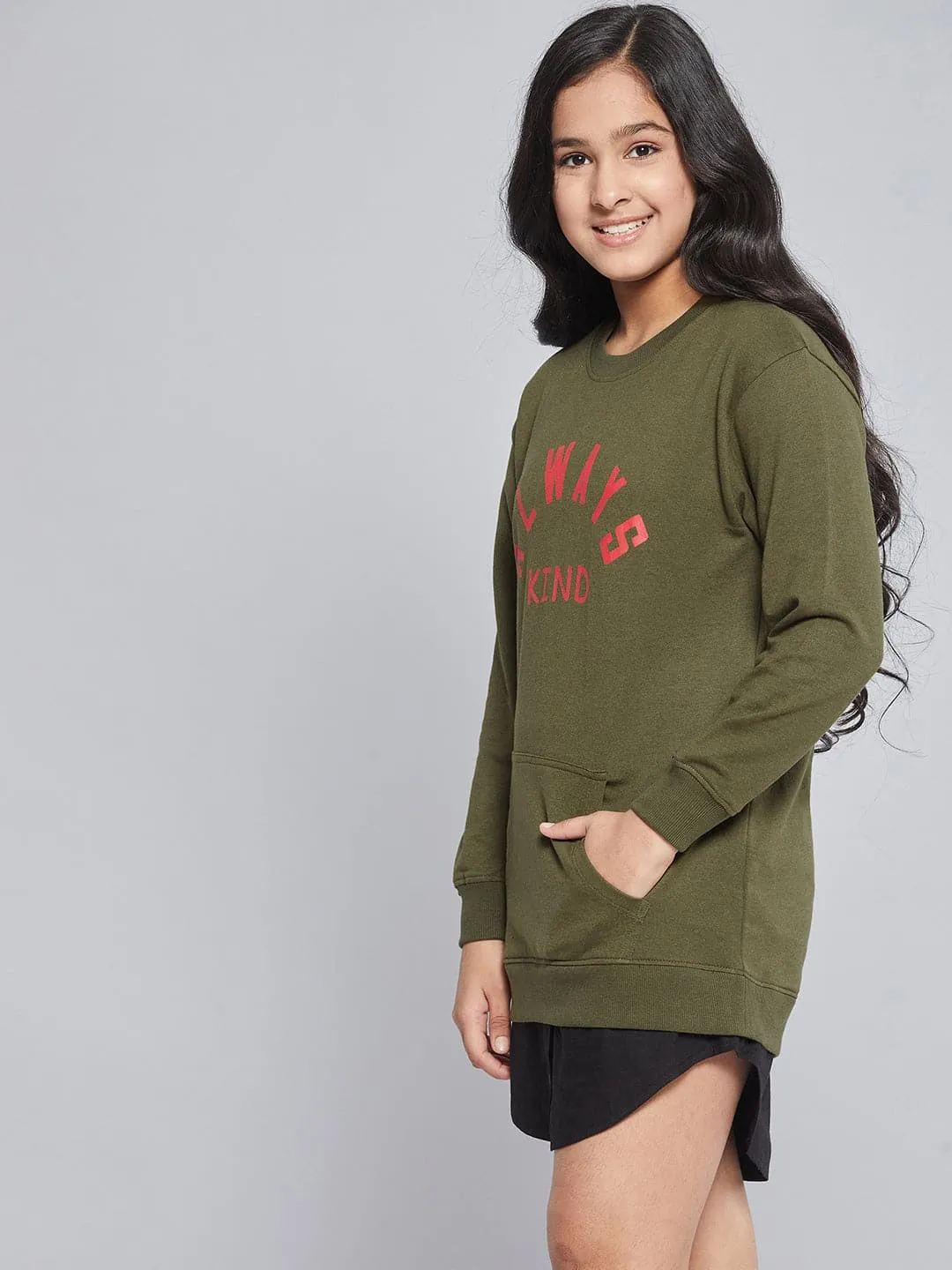 Girls Olive Terry Always Kind Sweat Dress - Lyush Kids