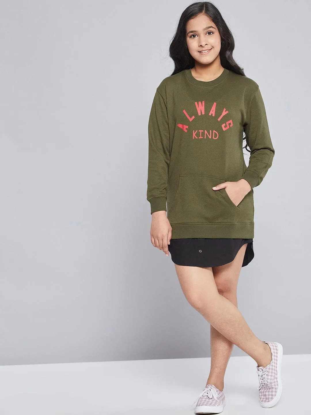 Girls Olive Terry Always Kind Sweat Dress - Lyush Kids
