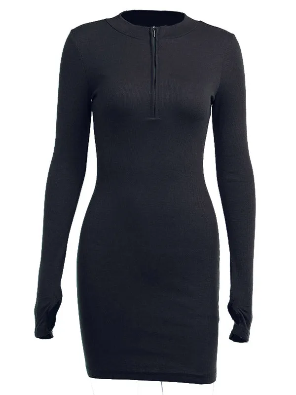 Half Zip Rib Knit Mini Dress
