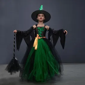 Halloween cosplay costume Girls' Fashion Color blocked Mesh Long Skirt Magical Style Girls' Dress Carnival Halloween stage performance costume