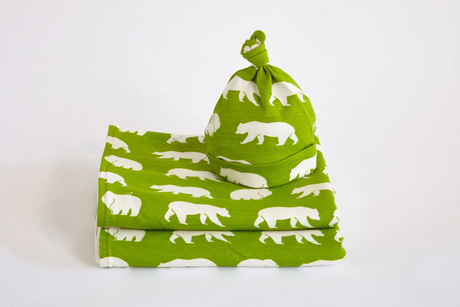 Hat, Baby, Infant, Organic Knot Hat Bear, Green