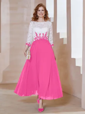 Illusion Neckline Applique Long Sleeves Dress Azalea