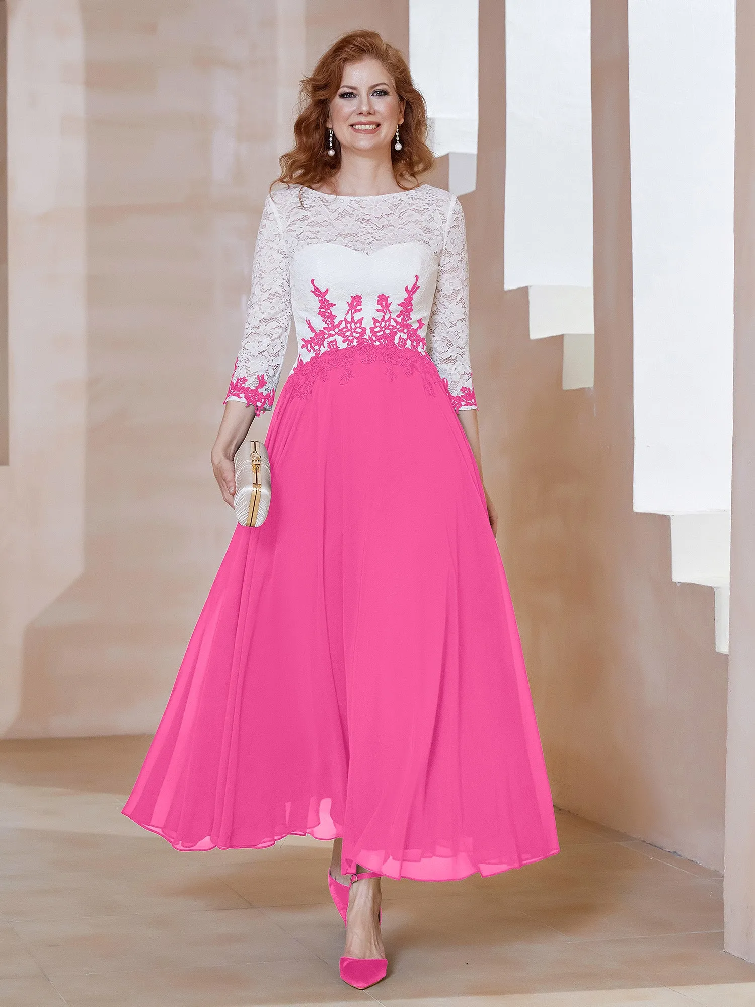 Illusion Neckline Applique Long Sleeves Dress Azalea