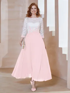 Illusion Neckline Applique Long Sleeves Dress Blushing Pink
