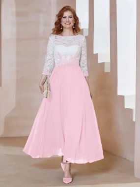 Illusion Neckline Applique Long Sleeves Dress Candy Pink