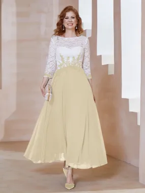 Illusion Neckline Applique Long Sleeves Dress Champagne