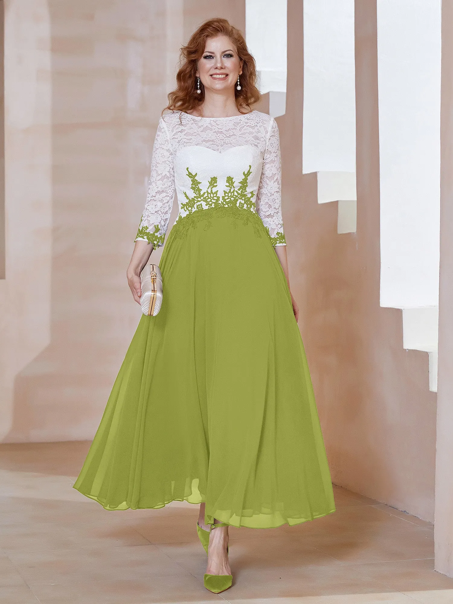 Illusion Neckline Applique Long Sleeves Dress Clover