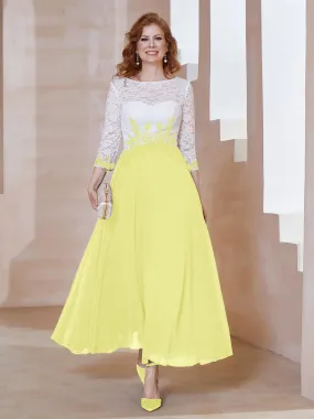 Illusion Neckline Applique Long Sleeves Dress Daffodil