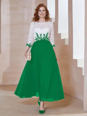 Illusion Neckline Applique Long Sleeves Dress Emerald