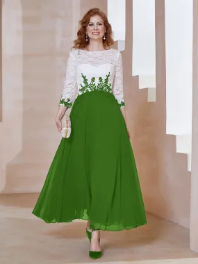 Illusion Neckline Applique Long Sleeves Dress Moss