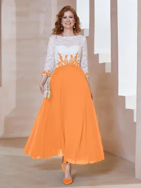 Illusion Neckline Applique Long Sleeves Dress Orange