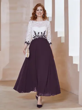 Illusion Neckline Applique Long Sleeves Dress Plum